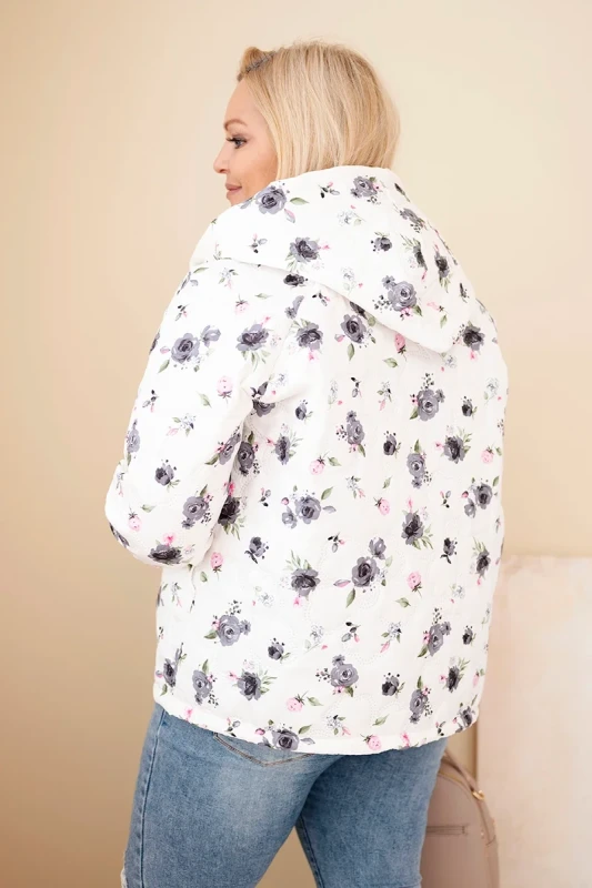 Kurtka damska pikowana w kwiaty z kapturem Plus Size (r. 46-50)   