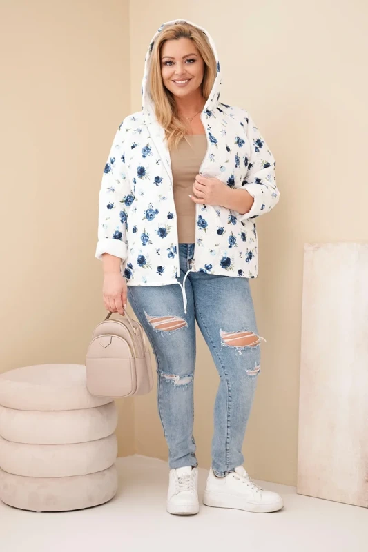 Kurtka damska pikowana w kwiaty z kapturem Plus Size (r. 46-50) 