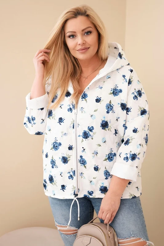 Kurtka damska pikowana w kwiaty z kapturem Plus Size (r. 46-50) 