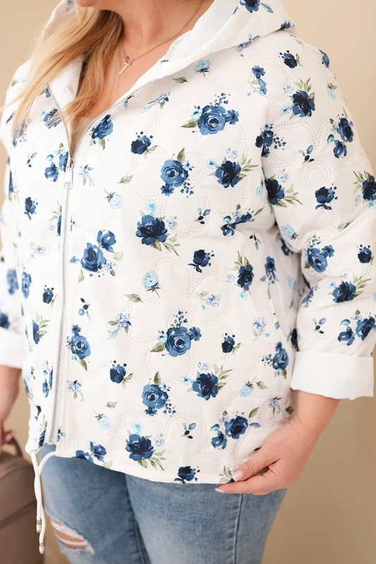 Kurtka damska pikowana w kwiaty z kapturem Plus Size (r. 46-50) 