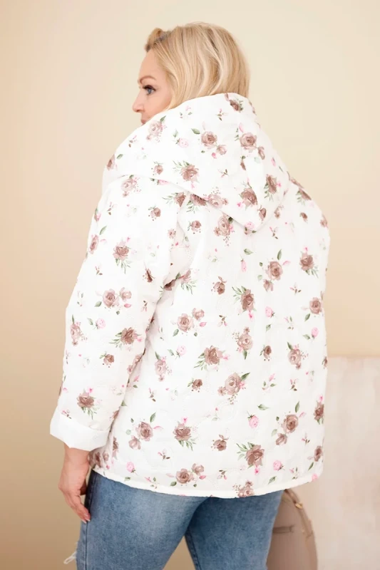 Kurtka damska pikowana w kwiaty z kapturem Plus Size (r. 46-50)  