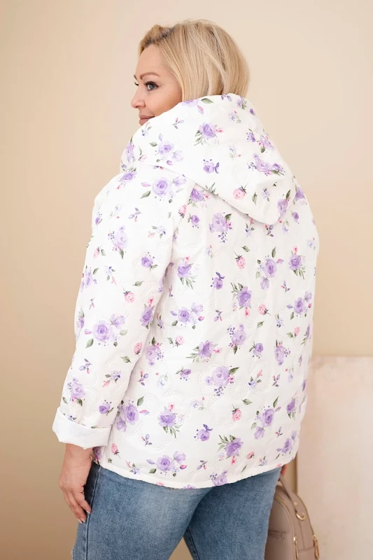 Kurtka damska pikowana w kwiaty z kapturem Plus Size (r. 46-50)   