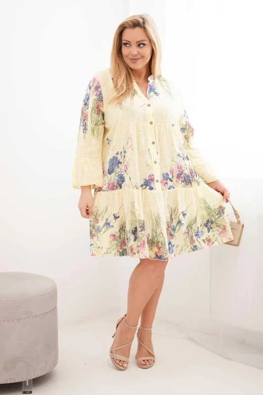 Sukienka damska bawełniana oversize z falbaną i guzikami Plus Size FLOWER (r.46-48) 
