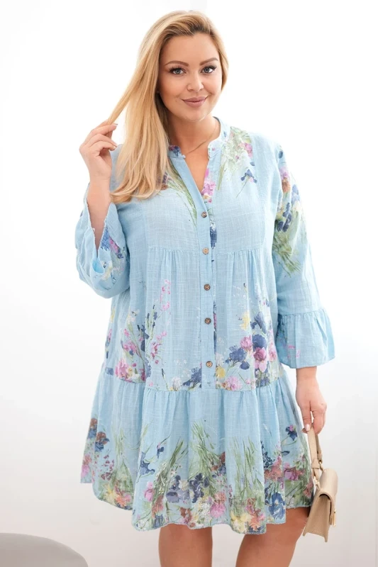 Sukienka damska bawełniana oversize z falbaną i guzikami Plus Size  FLOWER (r.46-48)   