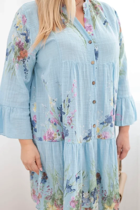 Sukienka damska bawełniana oversize z falbaną i guzikami Plus Size  FLOWER (r.46-48)   
