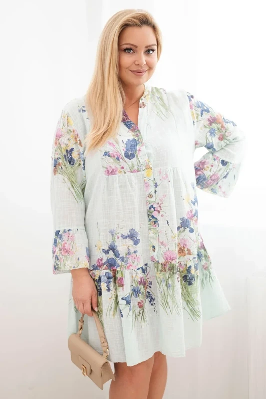Sukienka damska bawełniana oversize z falbaną i guzikami Plus Size  FLOWER (r.46-48)    