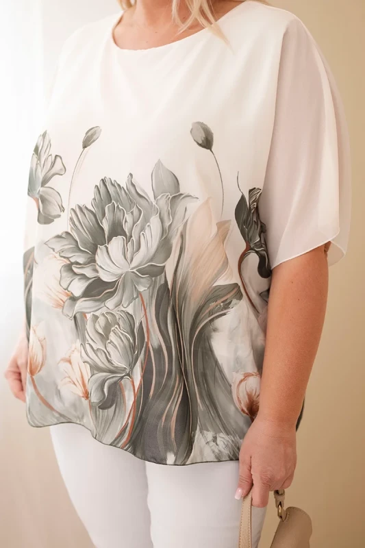 Bluzka damska oversize z kwiatowym printem Plus Size ( r. 48-54 ) 