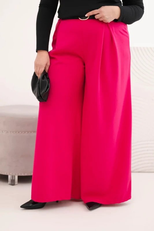 Damskie spodnie Plus Size z szeroką nogawką i paskiem (r.46-48) 