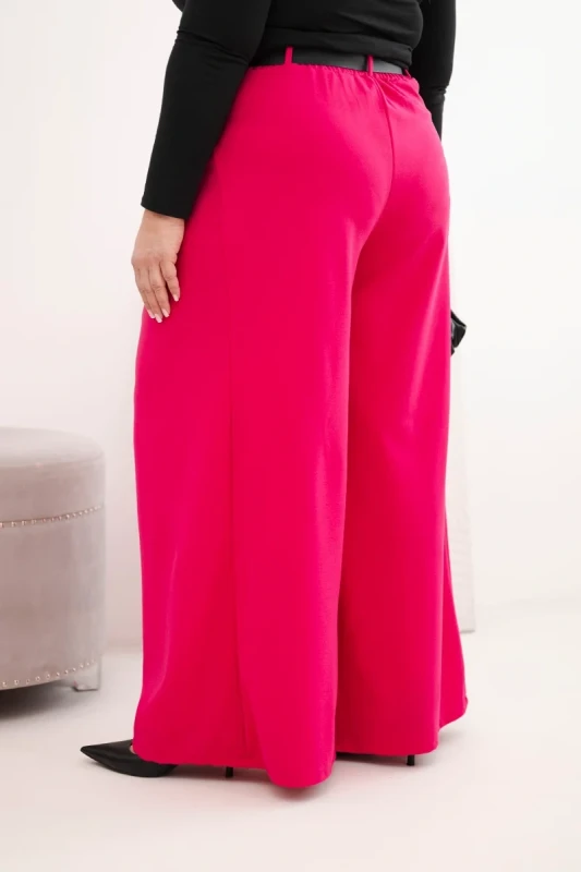 Damskie spodnie Plus Size z szeroką nogawką i paskiem (r.46-48) 