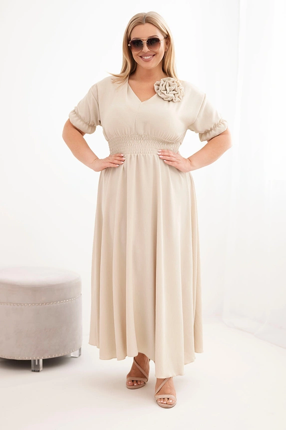 Sukienka wiskozowa Plus Size z dekoltem V i marszczoną talią ( 46-50) 