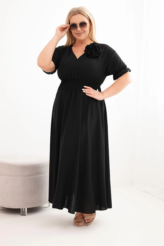 Sukienka wiskozowa Plus Size z dekoltem V i marszczoną talią ( 46-50)   