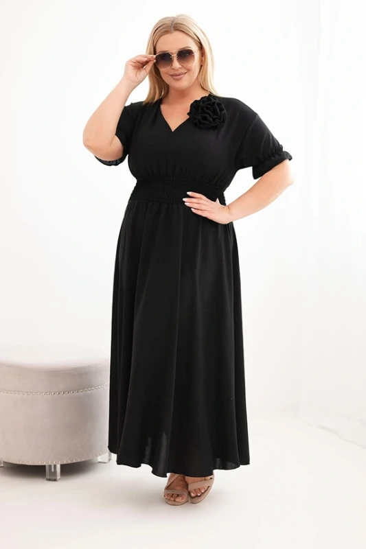 Sukienka wiskozowa Plus Size z dekoltem V i marszczoną talią ( 46-50)   