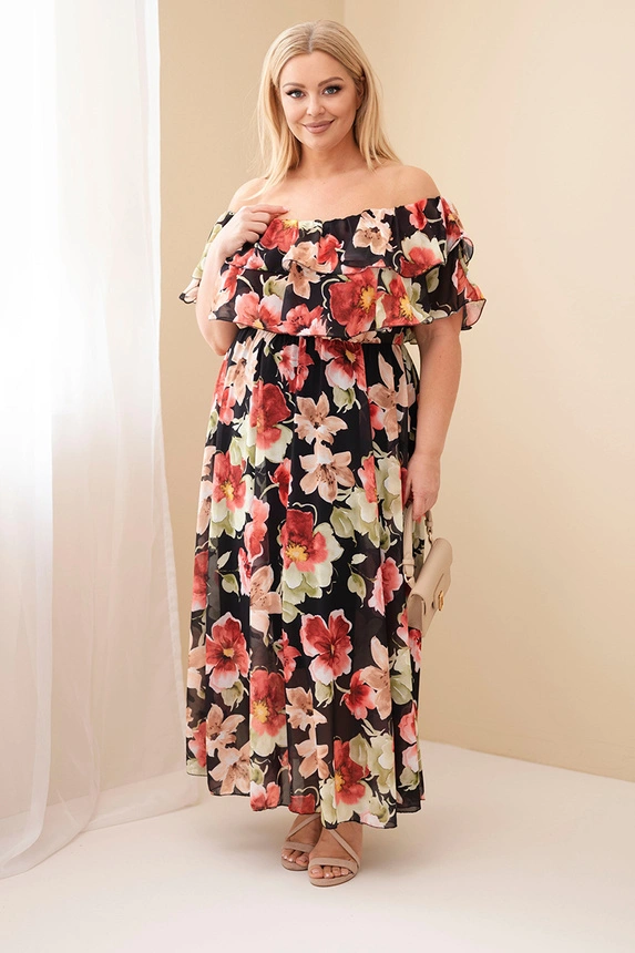 Sukienka wiskozowa Plus Size  hiszpanka w kwiaty ( r. 46/50) 