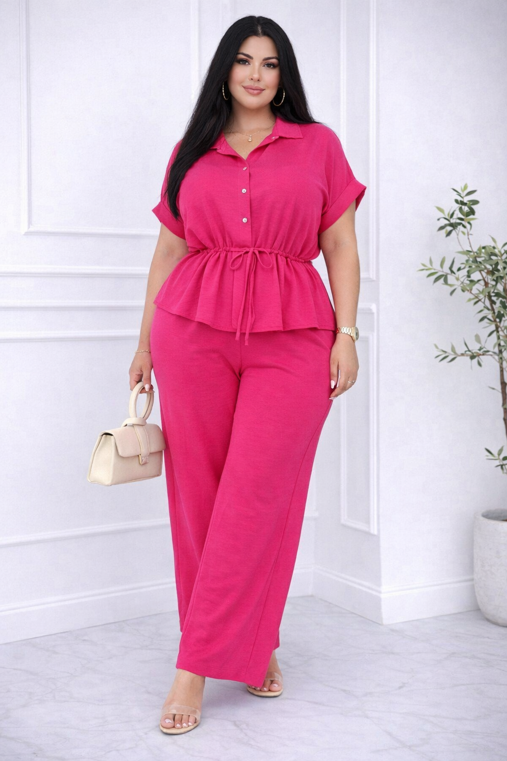 Komplet plus size z wiązaniem w talii ( r. 50-56)