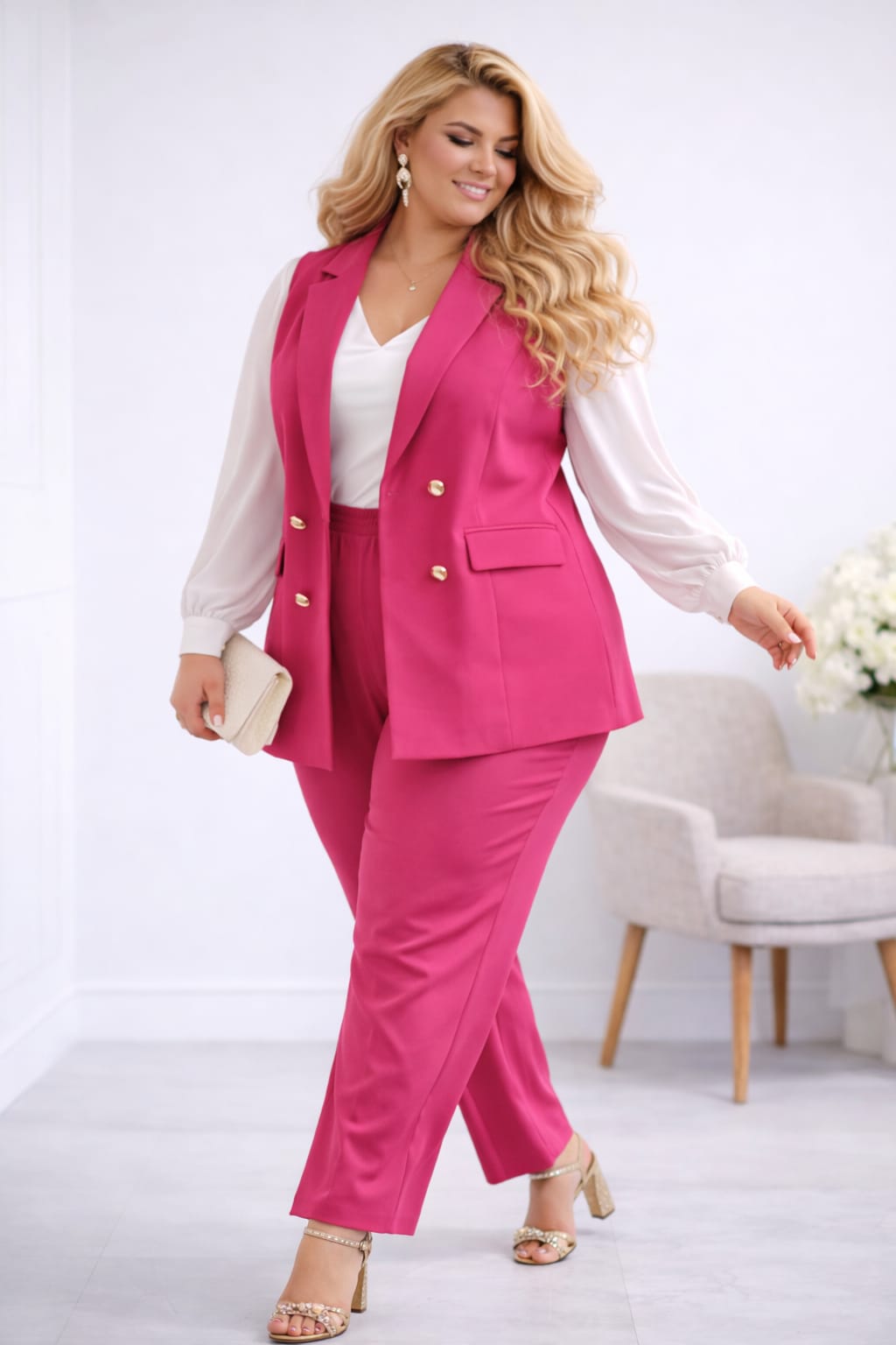 Komplet damski plus size kamizelka + spodnie  ( r. 50-56)   