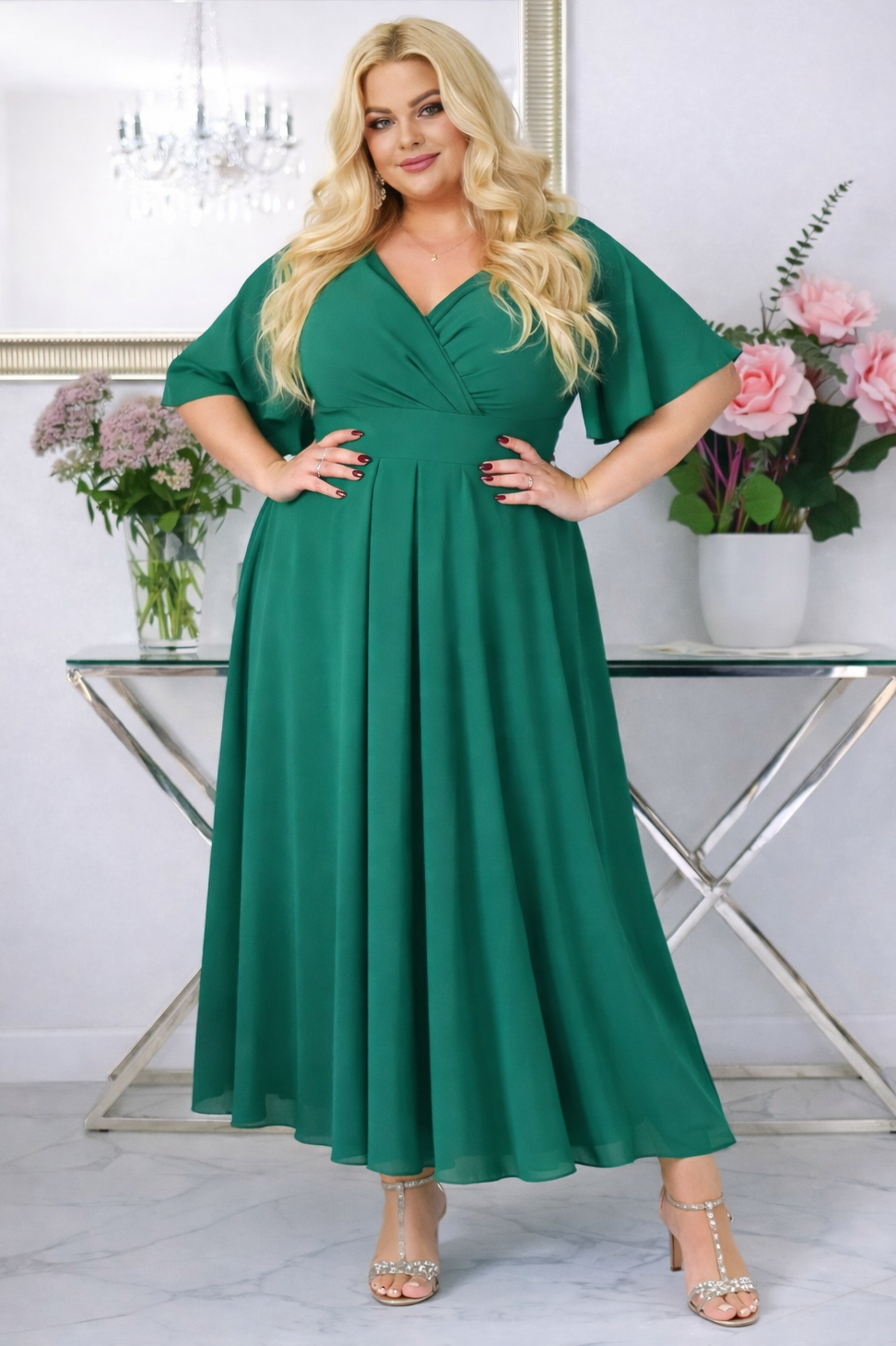 Sukienka maxi szyfon i żorżeta  KOD S1015 (r. 48-56)   