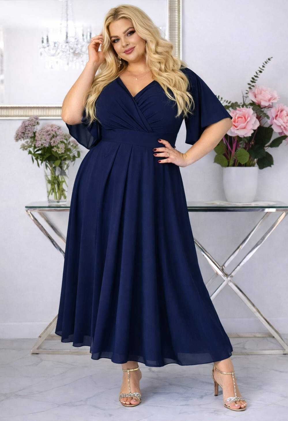 Sukienka maxi szyfon i żorżeta  KOD S1015 (r. 48-56)   