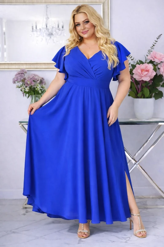 Sukienka plus size rozkloszowana z efektownymi falbanami KOD S1063 ( r. 48-56)  