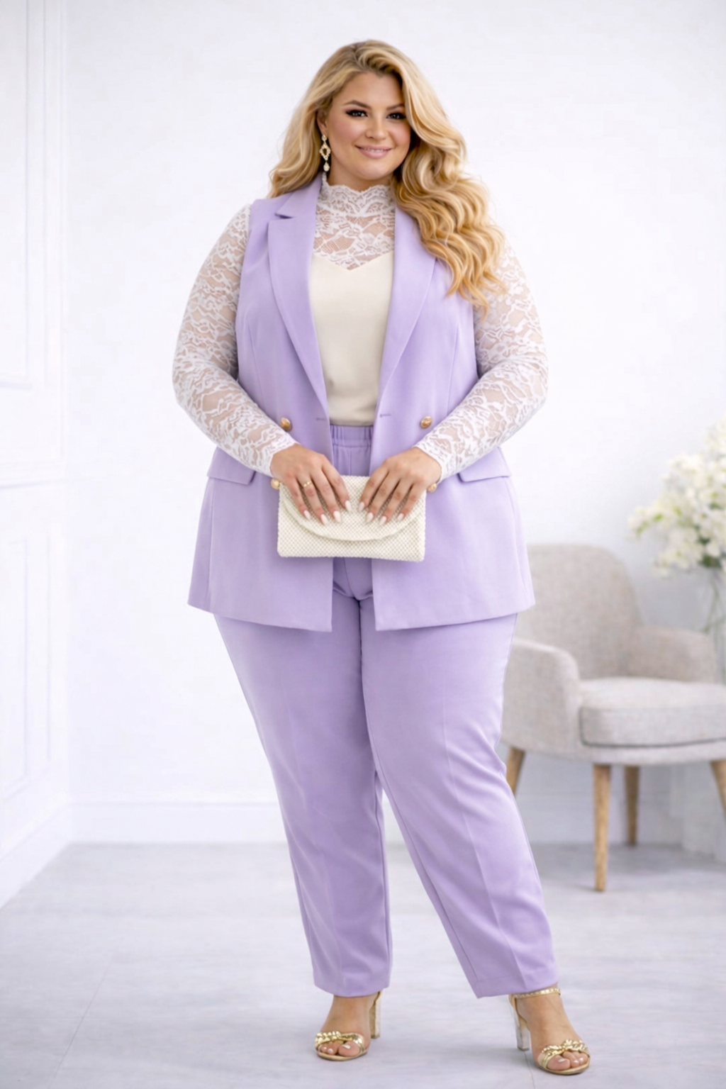 Komplet damski plus size kamizelka + spodnie  ( r. 48-56)    