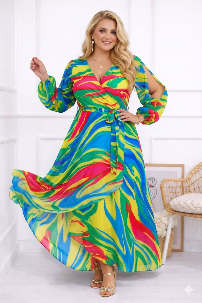 Szyfonowa sukienka plus size maxi LAILA mod 36 ( r. 46-56 )  