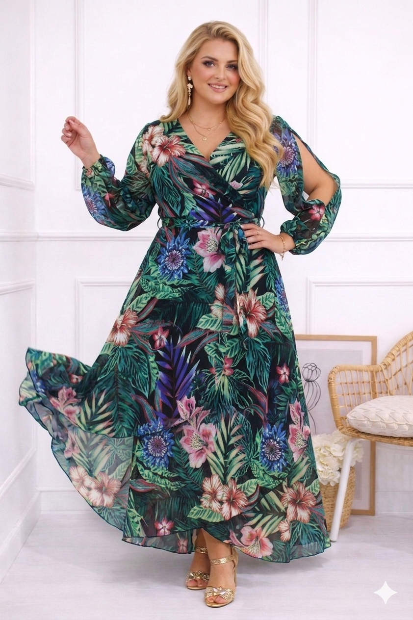 Szyfonowa sukienka plus size maxi LAILA mod. 04 ( r. 42-56 )  KOLEKCJA LIMITOWANA   