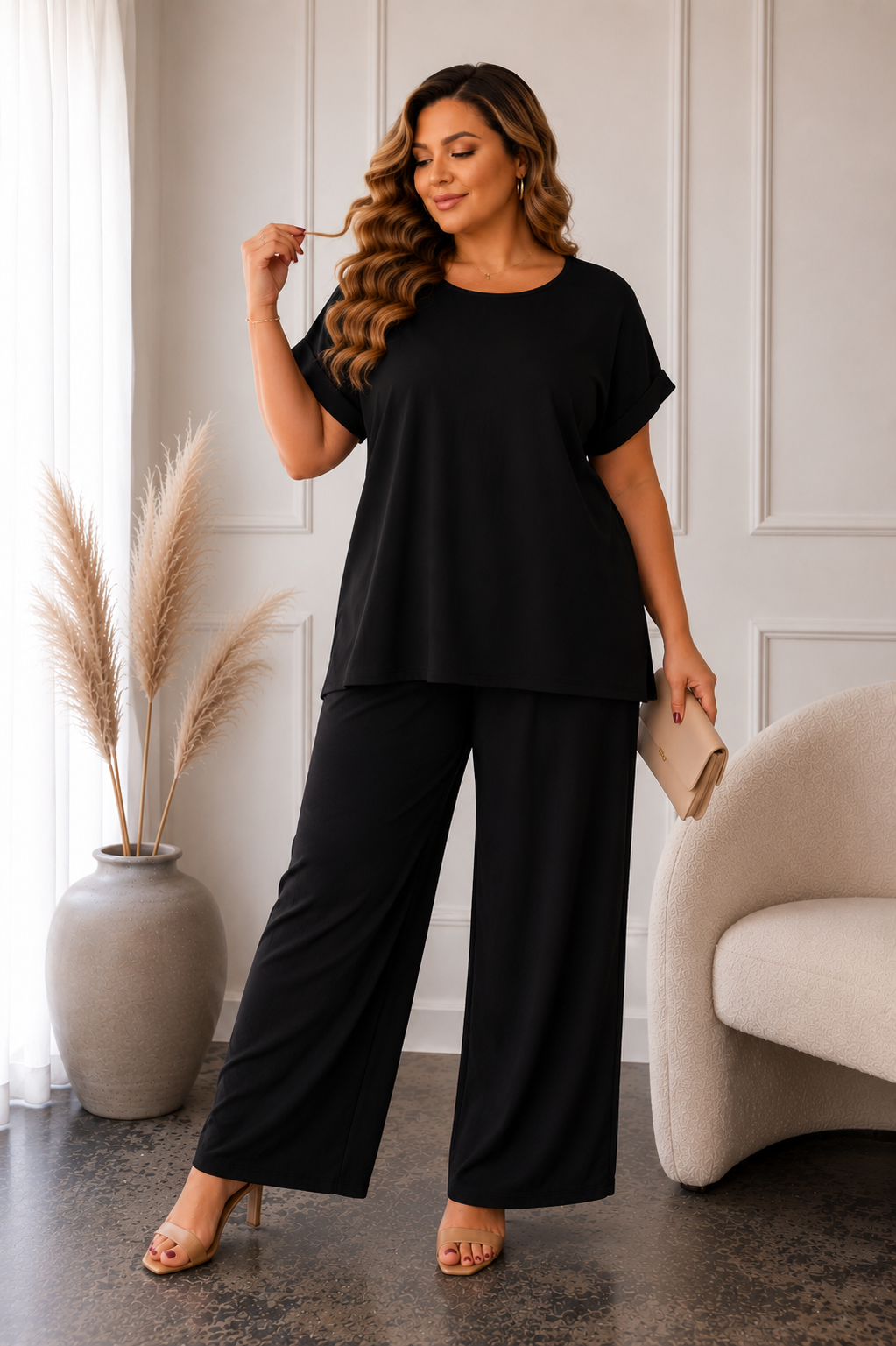 Komplet plus size spodnie + bluzka KES ( r. 46/50)   