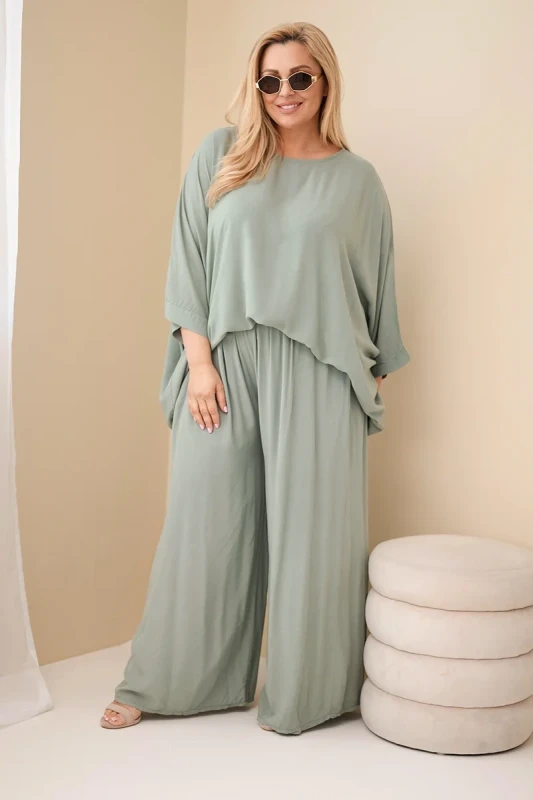 Komplet damski Plus Size wiskozowy z szerokimi spodniami ( r. 48-60)  