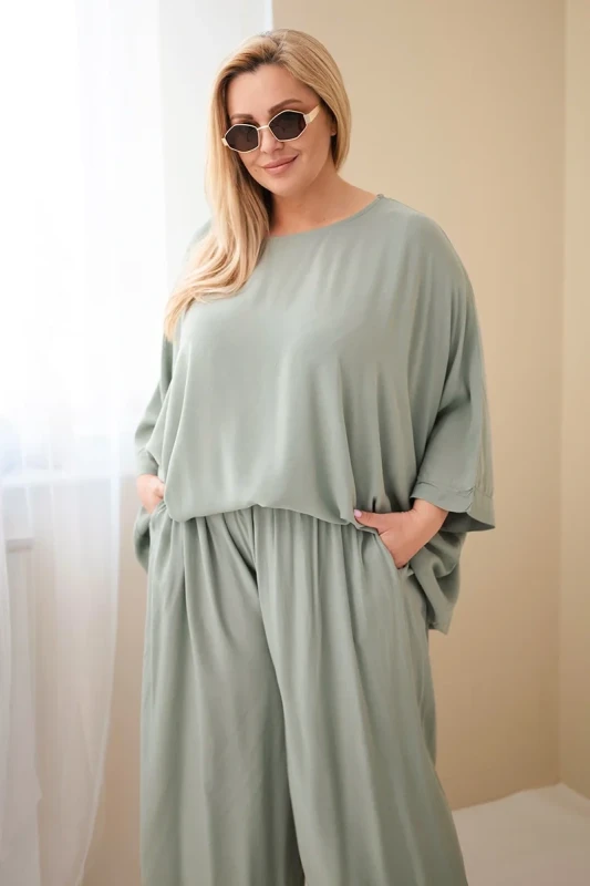 Komplet damski Plus Size wiskozowy z szerokimi spodniami ( r. 48-60)  