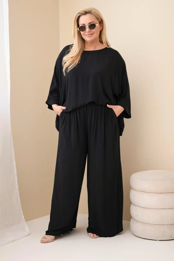 Komplet damski Plus Size wiskozowy z szerokimi spodniami ( r. 48-60)   