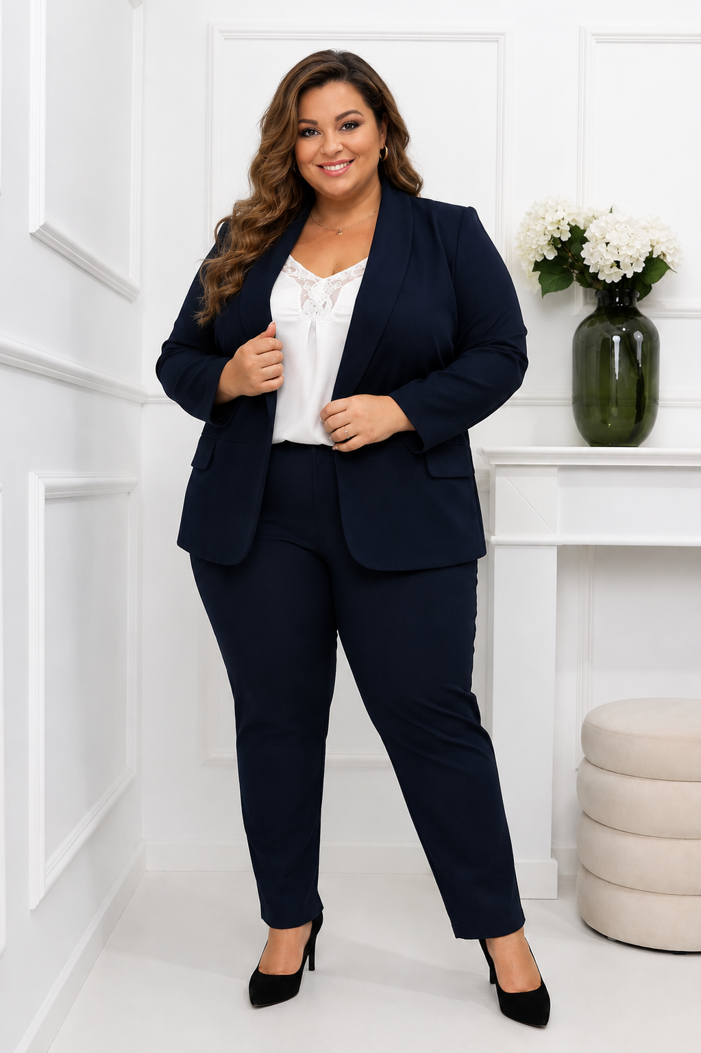 Garnitur plus size  GRANATOWY - spodnie + marynarka ( r. 46-54) FELICE 