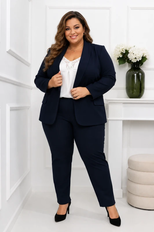Garnitur plus size  GRANATOWY - spodnie + marynarka ( r. 46-54) FELICE 