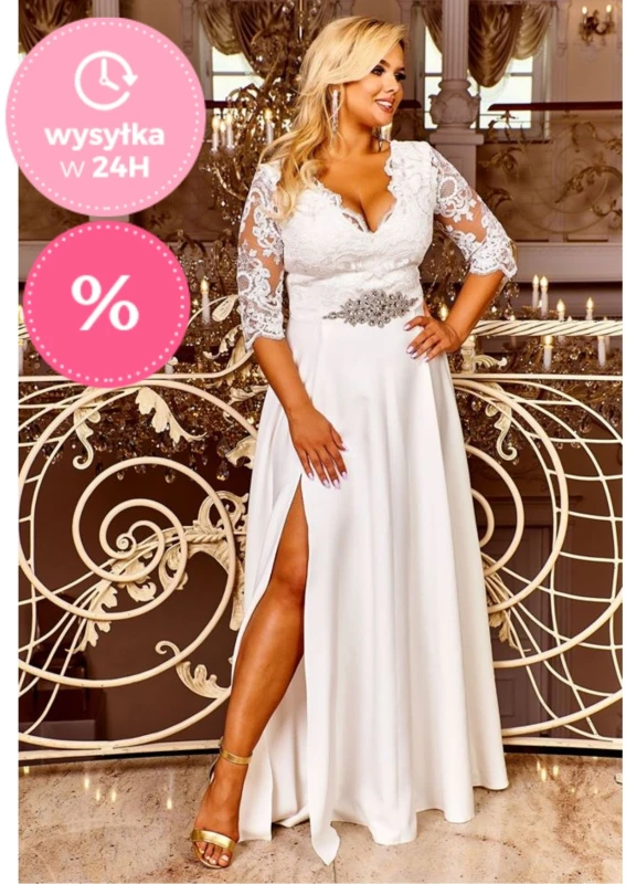 CRYSTAL- SUKNIA ŚLUBNA PLUS SIZE  - WYSYŁKA 24 H ( r. 48)