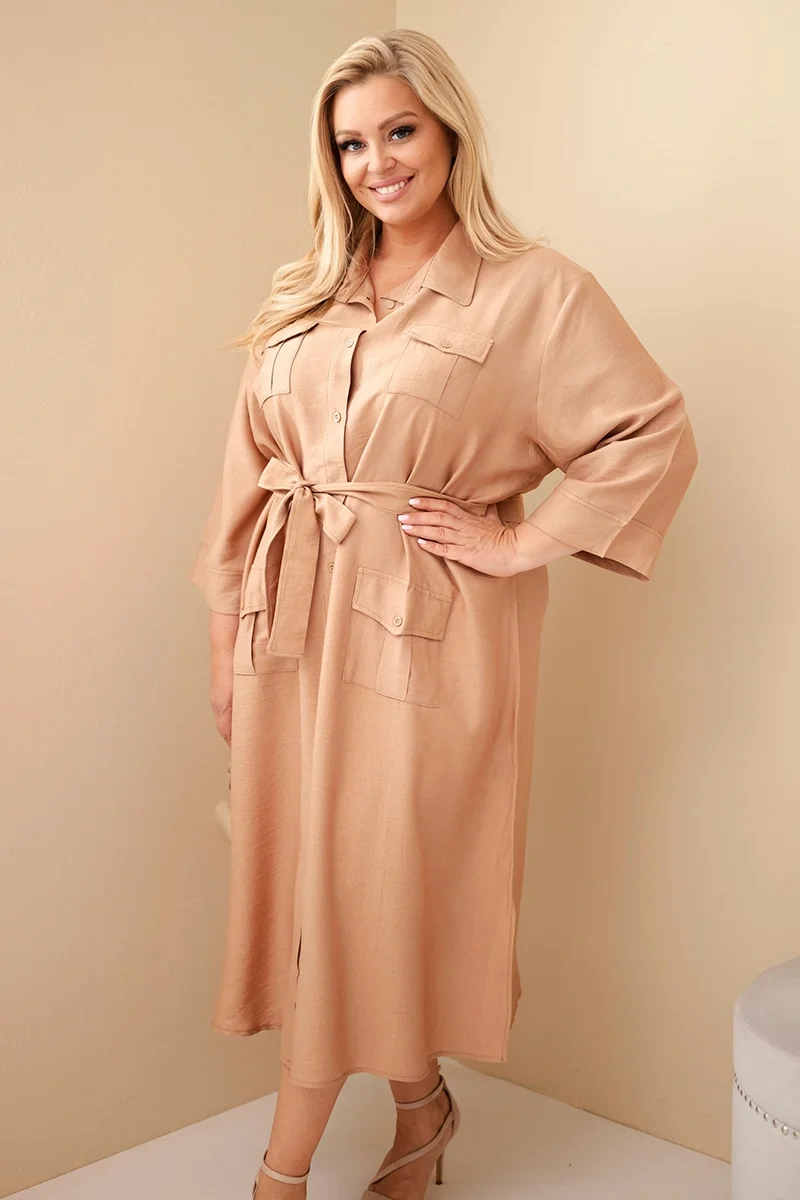 Sukienka damska bawełniana Plus Size koszulowa z paskiem ( 48-54)  