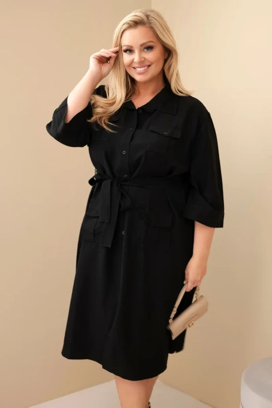 Sukienka damska bawełniana Plus Size koszulowa z paskiem ( 48-54)  