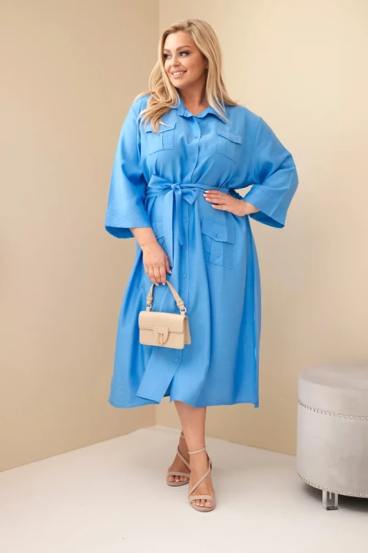 Sukienka damska bawełniana Plus Size koszulowa z paskiem ( 48-54)   