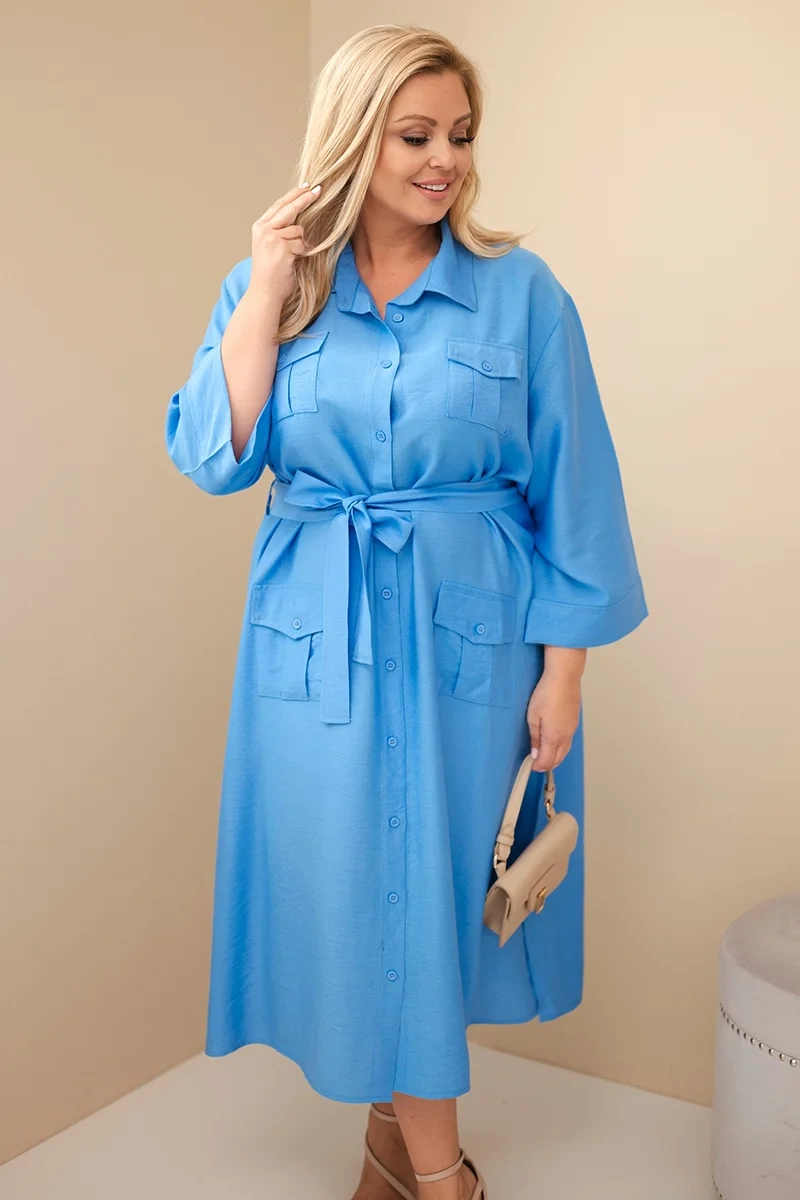 Sukienka damska bawełniana Plus Size koszulowa z paskiem ( 48-54)   