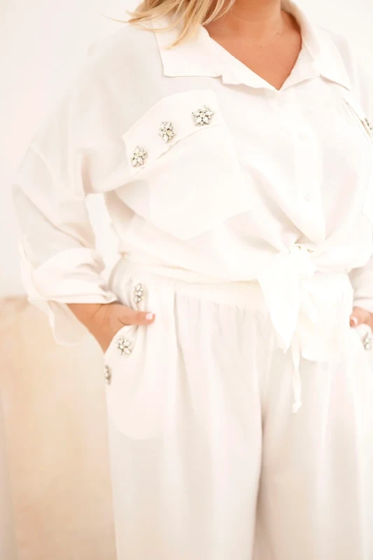 Komplet damski Plus Size z koszulą i szerokimi spodniami  ( r. 50-54)