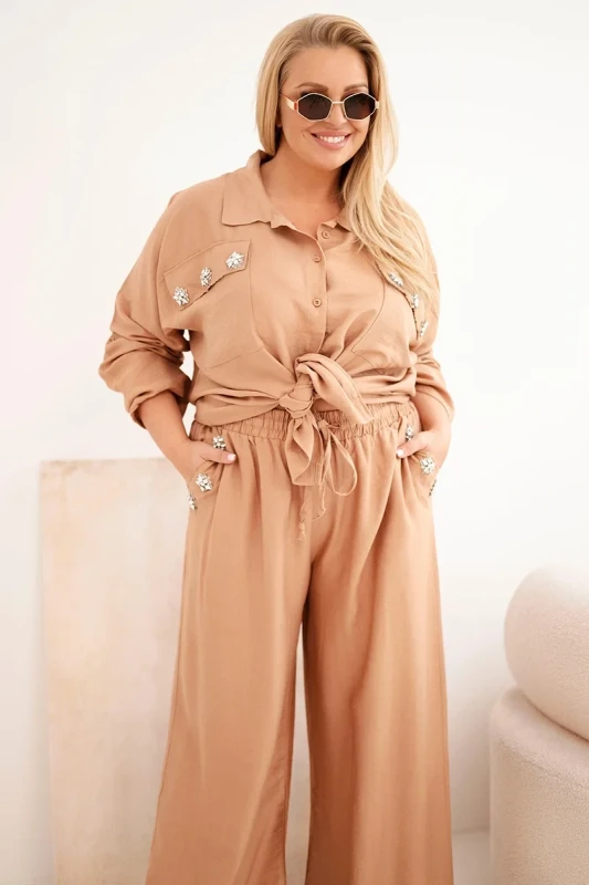 Komplet damski Plus Size z koszulą i szerokimi spodniami  ( r. 50-54)