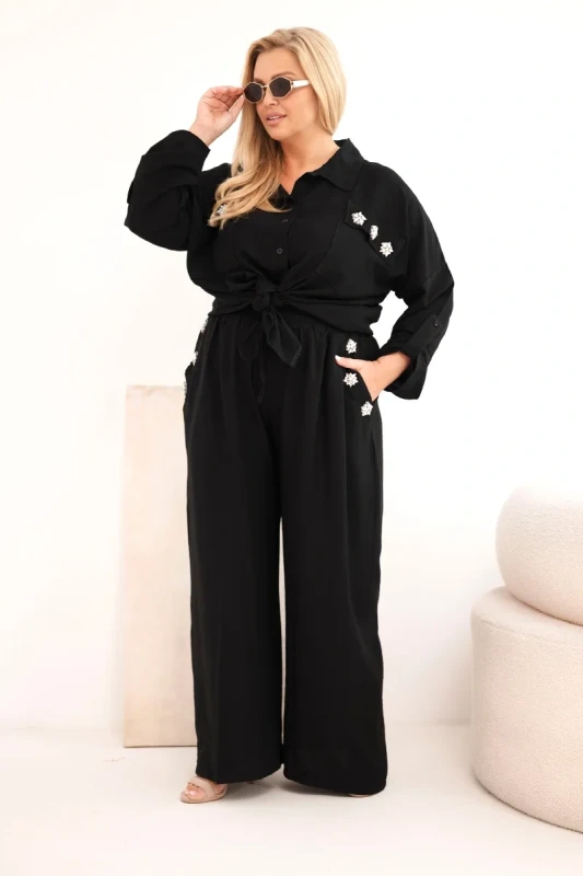 Komplet damski Plus Size z koszulą i szerokimi spodniami  ( r. 50-54) 