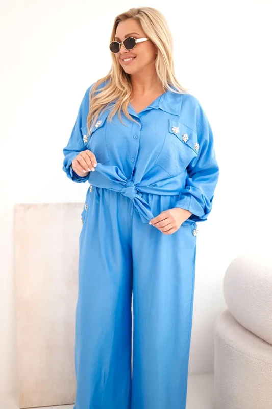 Komplet damski Plus Size z koszulą i szerokimi spodniami  ( r. 50-54) 