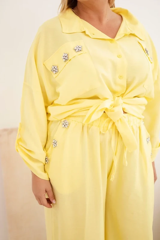 Komplet damski Plus Size z koszulą i szerokimi spodniami  ( r. 50-54) 
