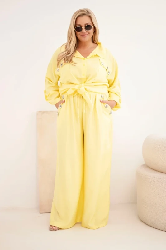 Komplet damski Plus Size z koszulą i szerokimi spodniami  ( r. 50-54) 