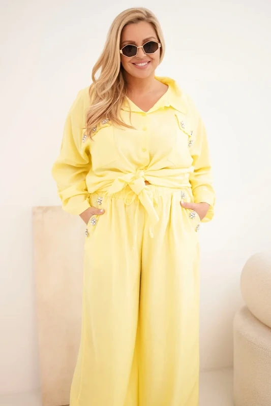 Komplet damski Plus Size z koszulą i szerokimi spodniami  ( r. 50-54) 