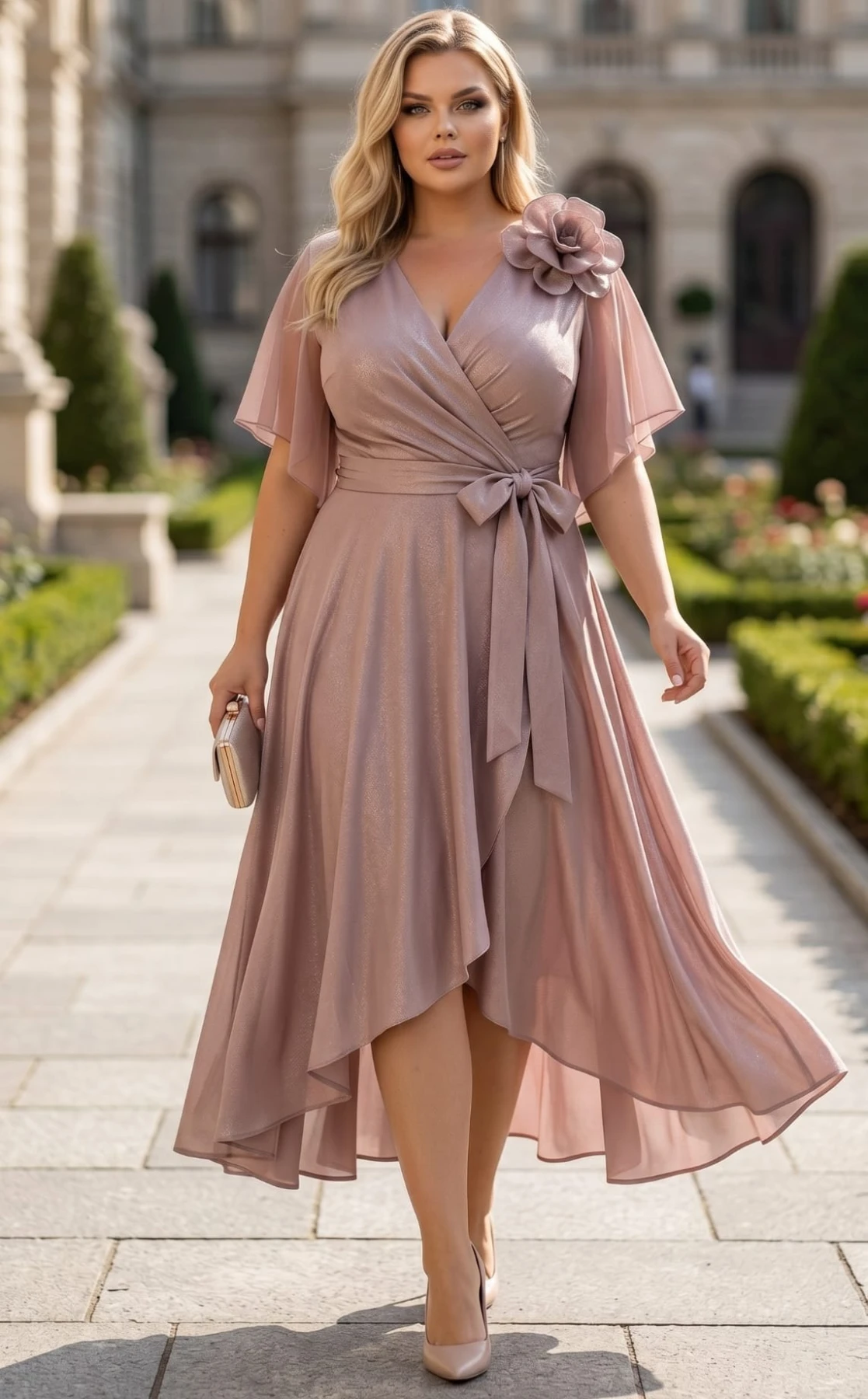 Sukienka wieczorowa plus size AURORA MIDI   gold fango glossy ( r. 48-50)  