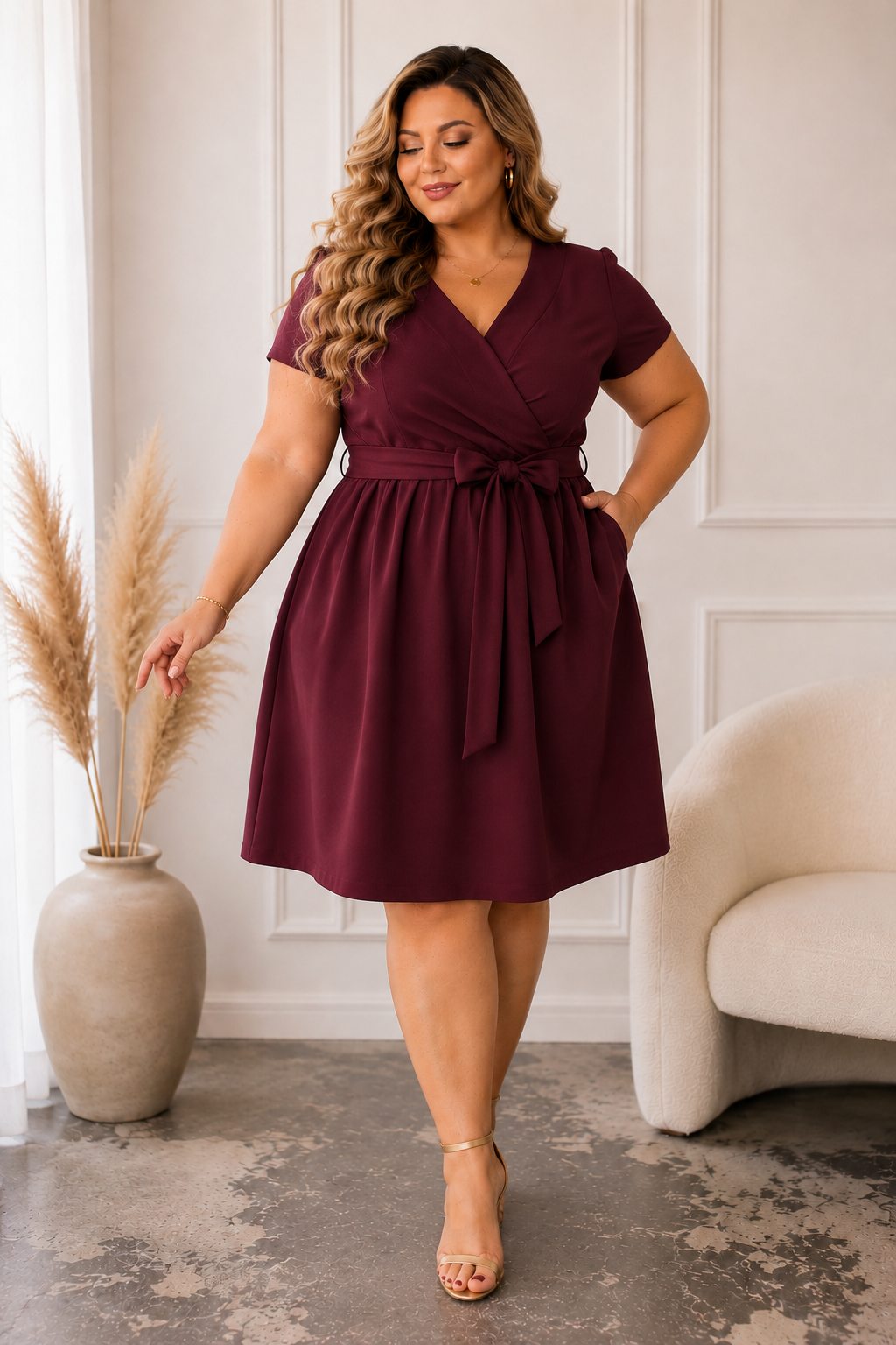 COCO -  Sukienka plus size wiązana w talii ( r. 44-52) 