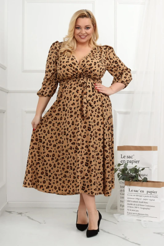 Sukienka plus size Salma brązowa w cętki   (r. 44-54)   