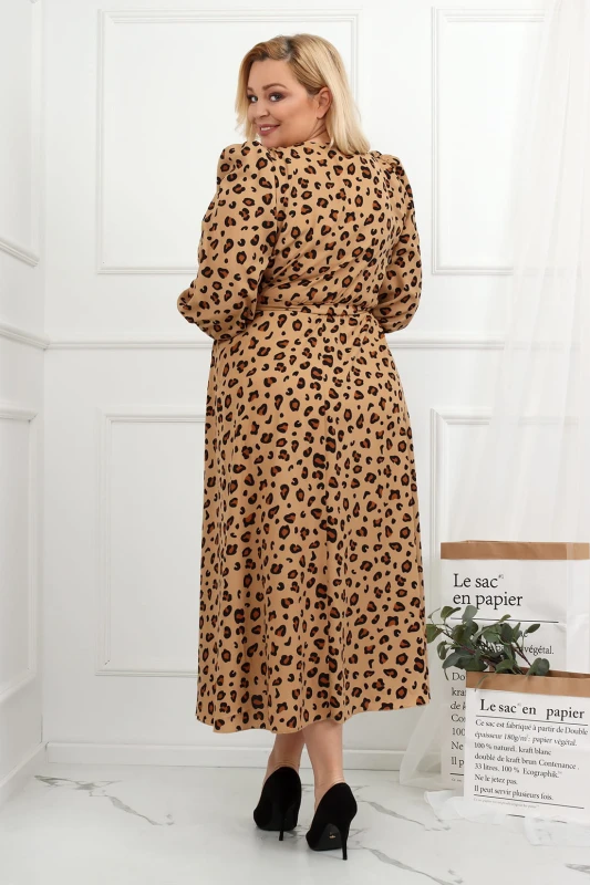Sukienka plus size Salma brązowa w cętki   (r. 44-54)   