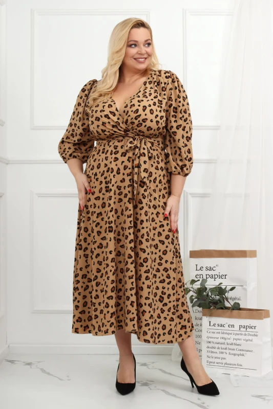 Sukienka plus size Salma brązowa w cętki   (r. 44-54)   