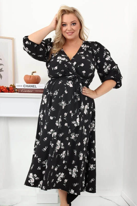 Sukienka plus size Salma czarna w kwiaty (r. 44-54) 