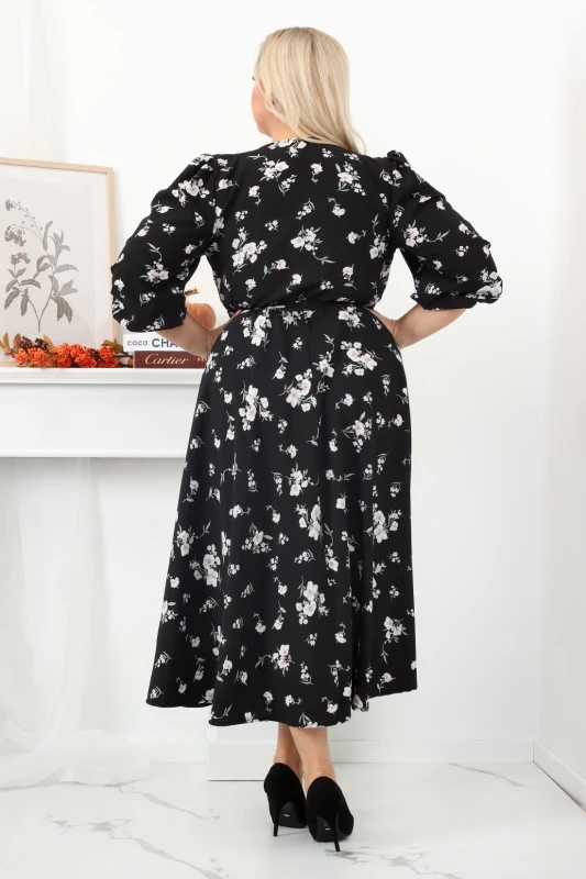 Sukienka plus size Salma czarna w kwiaty (r. 44-54) 